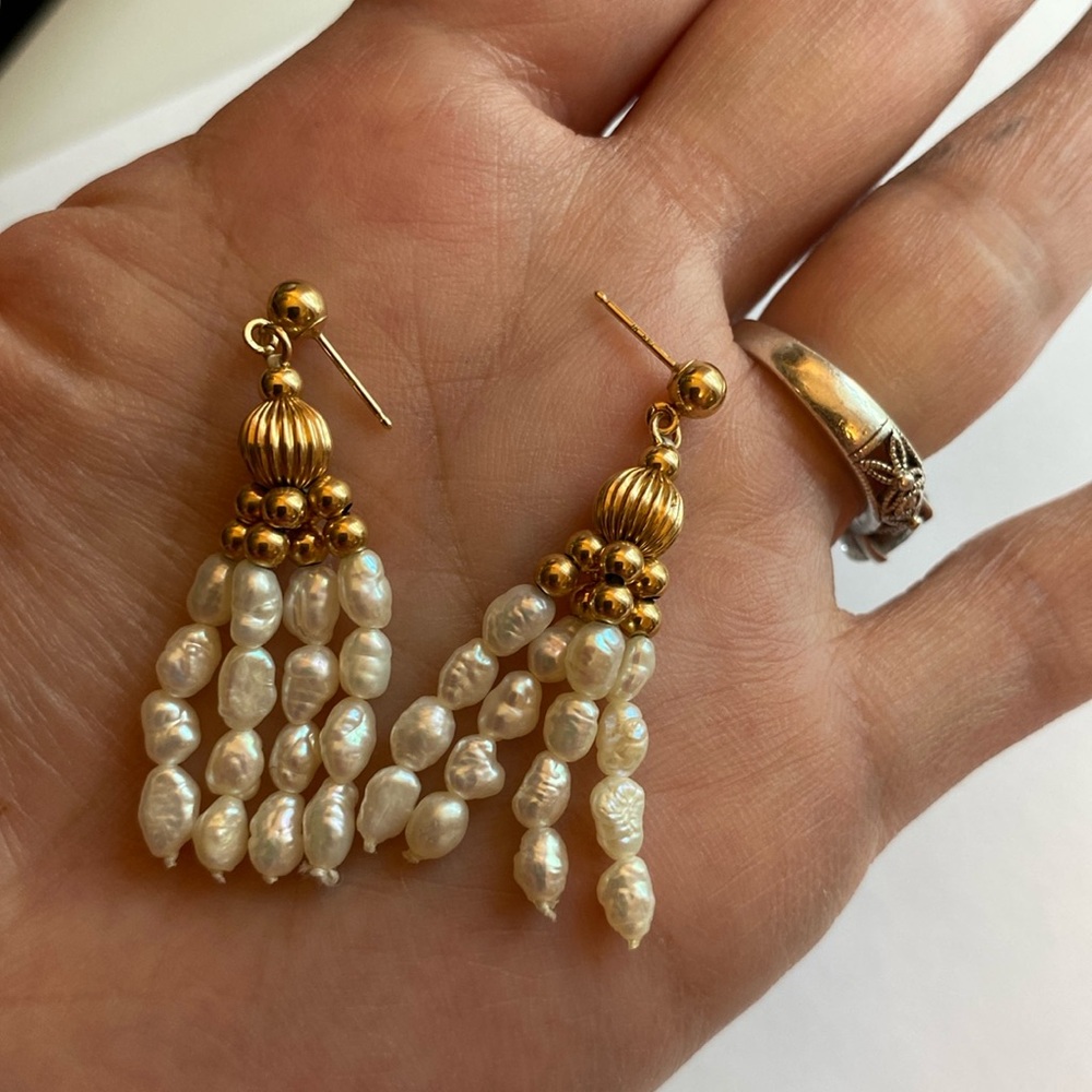 14K Mikimoto Pearl chandelier earrings - Picture 2 of 11